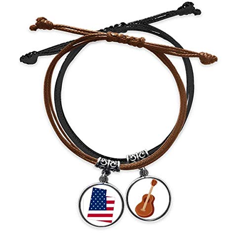 Pulsera de cuero de Utah con bandera de USA y adorno de guitarra de DIYthinker
