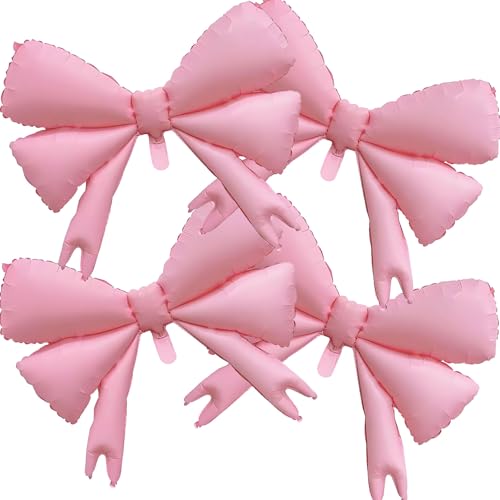 Image of 4 Pcs Large Pink Bow Balloons, Coquette Birthday Decorations