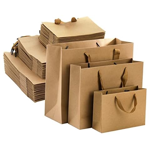 Lyellfe 45 Pieces Brown Gift Bags, Heavy Duty Kraft Paper Bags with Handle Bulk, Assorted Recycled Shopping Retail Merchandise Bags for Valentines Day, Birthday, Wedding Cover