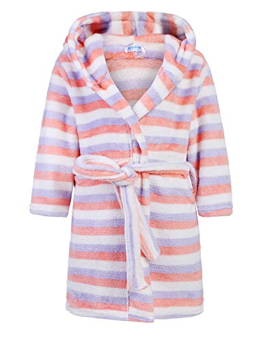 PopClotre Kids Boys Girls Flannel Bathrobes Soft Nightgown for Children Hooded Striped Robes Pink Stripe 140(for Age 10-11)