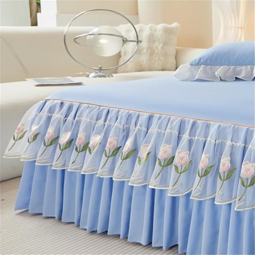 Jupe de lit kaki 200x220 avec drap-housse plissé tulipe moderne matelassé