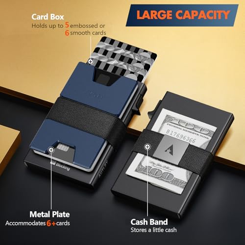 Image of AUTLEY Slim Wallet For Men, Rfid Blocking Mens Wallet, Minimalist Wallet For Men, Pop Up Credit Card Holder with Cash Band (Blue+Black)