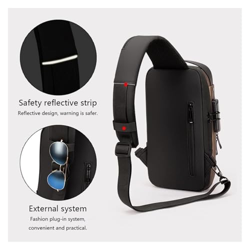 Anti-Theft Sling Backpack with USB Charging Port, Waterproof Shoulder Bag, Black(Gray) 5