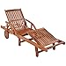 Sun Lounger with Cream White Cushion | Outdoor Chaise Lounge with Wheels | Adjustable Outside Patio Sunlounger | Wooden Garden Lounge Chair for Pool | Weather Resistant Brown Solid Acacia Wood