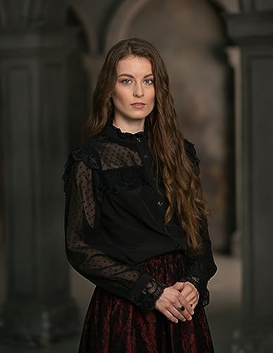 Scarlet Darkness Women's Victorian Lace Tops Polka Dot Button Down Long Sleeve Shirt4