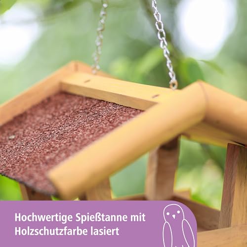 Kerbl Pet Futterhaus Stubbs, 29x28x18 cm, wetterfestes Bitumendach, mit Aufhängekette, mit Dachüberstand schützt Futter
