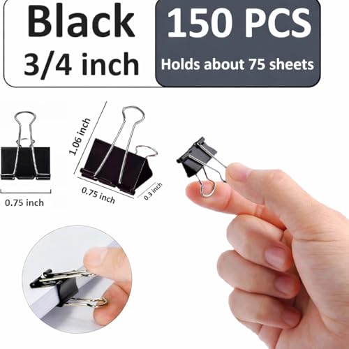 150 Pcs Black Small Binder Clips, 0.75 Inch Mini Binder Clips - 19mm Metal Clips Office Supplies for Organizing Documents and Papers image 4