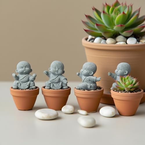 Estatuas de Buda en Piedra arenisca, Conjunto 4 Piezas miniatura 3
