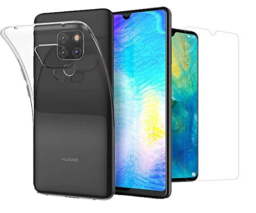 BNBUKLTD Compatible for Huawei Mate 20 X (5G) Case Clear Slim Gel Cover & Glass Screen Protector