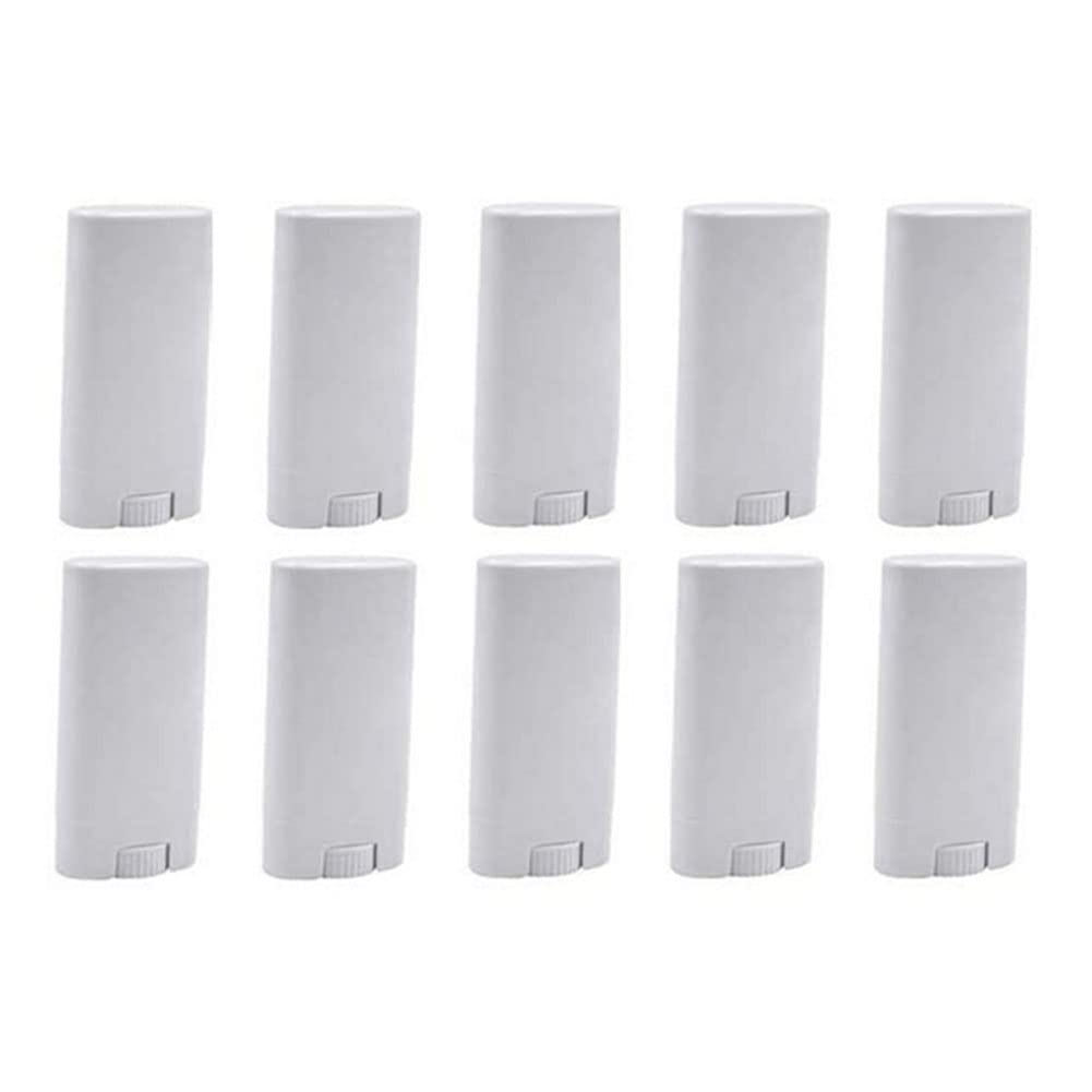 TOPWEL 10PCS 15ml/0.5oz Empty Deodorant Containers Plastic Oval Twist-Up Filling Stick Round Lipstick Refillable Tubes Bottles Storage for DIY Lip Balm (White)