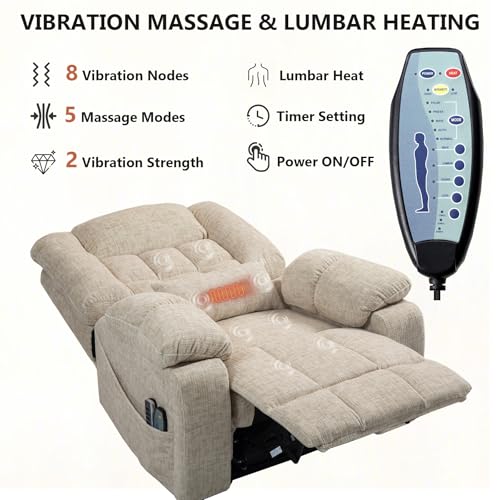 Image of 4 Motor Power Lift Recliner Chair for Elderly, Oversized Lay Flat Recliner with Massage Heat, Adjustable Headrest, Hidden Cup Holders, Zero Gravity Big and Tall Recliners, Cream