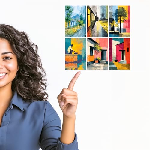 Image of SiddArtify Abstract Landscape Wall Art Poster Print Set - Modern Travel Poster Decor for Living Room Bedroom Office - Set of 2-4x6 Inch - Board (Pack of 6) - Sticker (Pack of 6)
