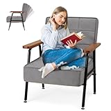 Congermom Adjustable Armchair w/ 5 Angles, Wood Armrests Accent Chair,Folding Sofa Chair with Metal Legs for Office,Living Room,Bedroom,Upholstered Armchair for Leisure