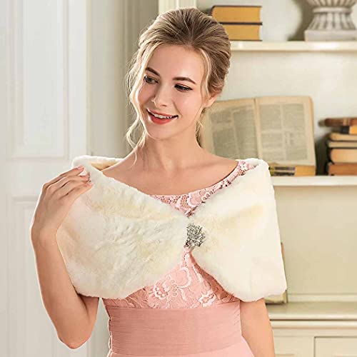 Faux Fur Shawl Wedding Beige Fur Wraps Shawls Sleeveless Bridal Fur Stole for Brides and Bridesmaids2