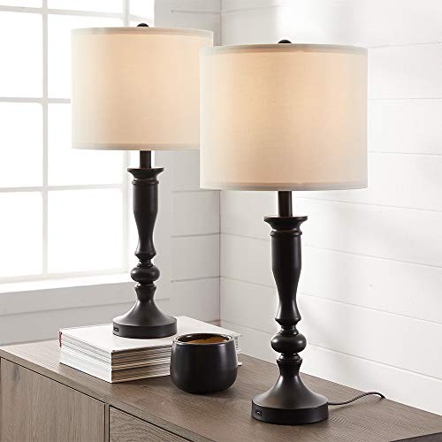 Bedside Table Lamp Set of 2 for Bedroom with USB Port, 9.5W LED Bulbs Included, 24.5