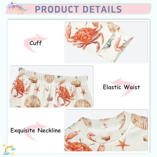 ALAZA Crab Seashell Starfish Watercolor Pajamas Long Sleeve Sleepwear 2-Piece Pajama Set4