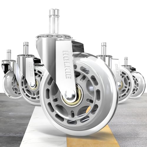 HOLKIE Ruedas Silla Oficina Reemplazo Plata Goma 11 x 22 mm para Pisos de Madera y Alfombras Set de 5 Ruedas Tipo Patineta Resistentes para Reemplazar Alfombrillas de Sillas de Juego