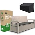 EconoHome 3 Seat Outdoor Storage Bench with Rain Cover - 90 Gallon Capacity - Weatherproof Resin Bench for Patio, Porch, Garden, Yard, Pool Area - Furniture for Pool Accessories, Gardening Tools