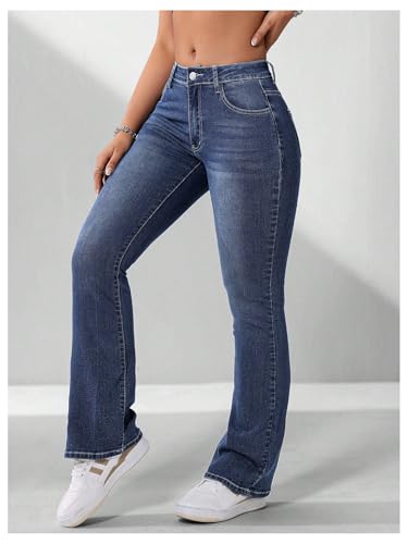 Women's Flare Leg Drop Waist Jeans Casual Skinny Denim Pants Bell Bottoms with Pockets3