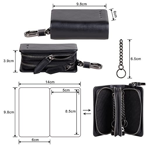 Image of VISOUL Car Key Case Holder Double Zipper, Leather Car Smart Key Fob Case with Keychain for Men and Women