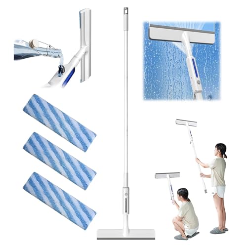 Window Cleaning Squeegee, Upgrade Double-Sided Spray Expansion Window Cleaner Kit, Spray Window Cleaning Brooms, with Long Handle Handheld Window Mirror Squeegee (New-White)