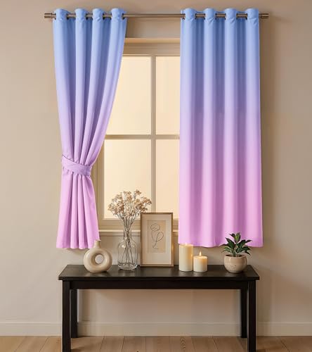 Image of Ultimate Trends Room Darkening Ombre Curtain | Polyester Gradient | Room Doors and Window| 9 FEET Pack of 1,Periwinkle Blush