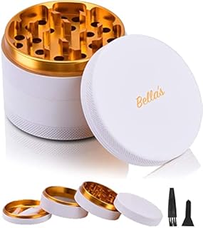 White Golden Aluminium Alloy Herb Grinder - 4 Piece Grinder Metal Royal Vintage Grinder with Scraper and Cleaning Brush