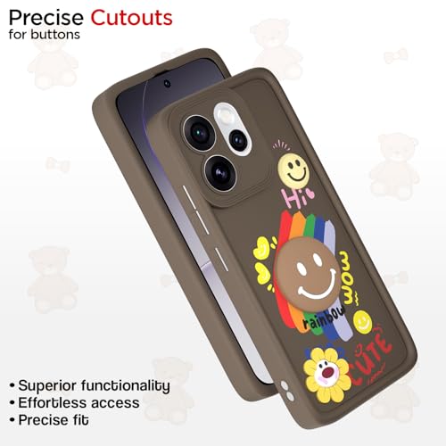 Image of Pikkme Back Cover for Oppo Reno 15 Pro Mini 5G | Soft Silicone| Cute Rainbow Smile & 3D Cartoon Flower Design | Shockproof Raised Camera Protection Bumper Case (Brown)