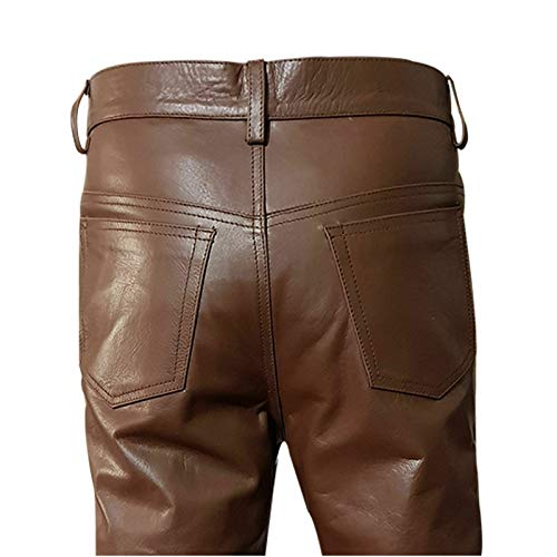 Men's Real Black & Brown Cow Leather Sleek & Sexy Style 501 Jeans Motorcycle Biker Pants Trouser3