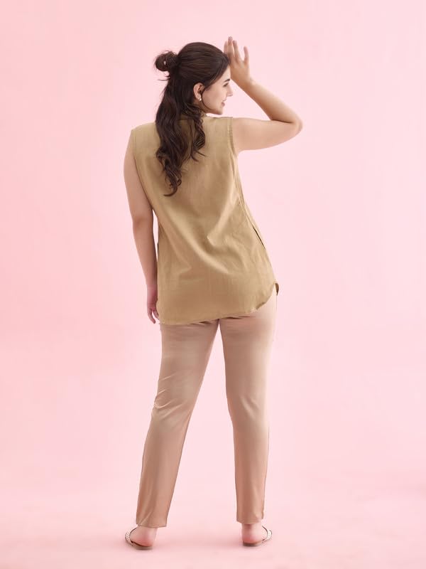 Image of GO COLORS Women Mid Rise Polyester Shiny Pant