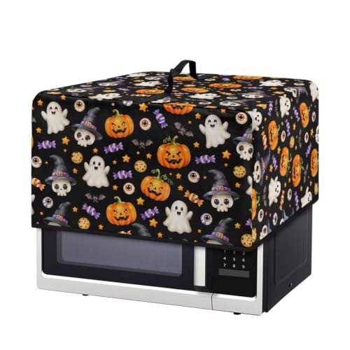 Image of Convection Oven Cover for Halloween Decor Smart Microwave Oven Cover for Countertop, L, 20.9 x 15.7 x 12.4 Inches, Cute Ghost Pumpkin Black
