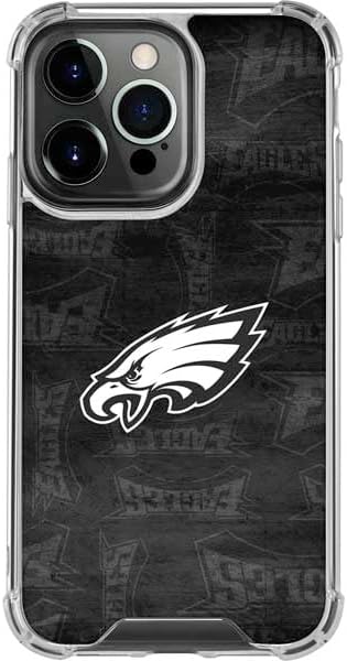 Skinit Clear Phone Case Compatible with iPhone 15 Pro - Officially Licensed NFL Philadelphia Eagles Black & White Design
