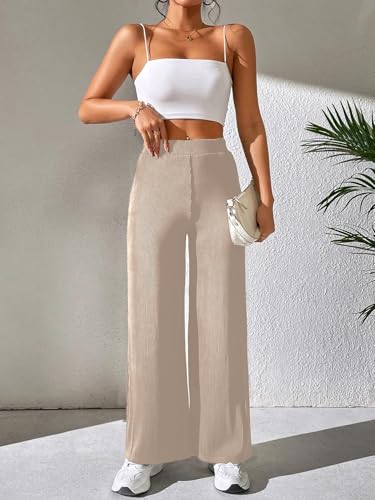 Image of Preneum Women High Waist Korean Wide Leg Trousers, Loose Fit Casual Lounge Pants, Travel, Office & Streetwear Comfortable Stylish Bottom Wear (Available Plus Size)