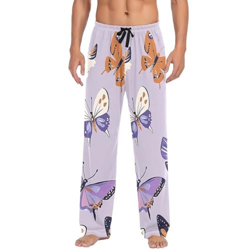 Purple Butterfly Men's Pajama Bottoms Plaid Pajamas Pants for Men Soft Long Lounge Woven Pj Sleep Pant with Pockets2