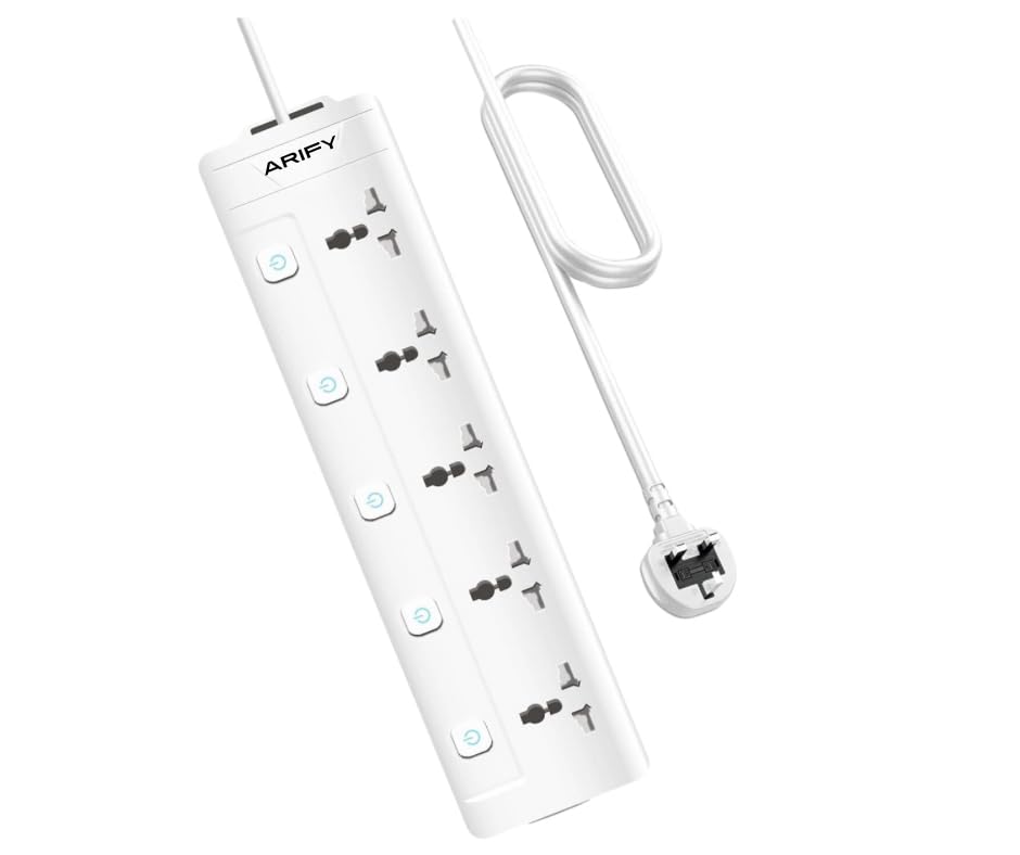 5 Way 3M Power Extension Cord 5 Universal Outlets Electrical Strip UK/UAE Plug 3 Meters Cable 250V 2500W Surge Protector (5 Way 3M)