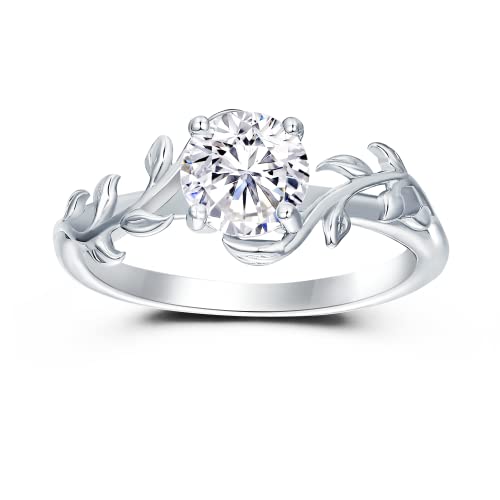 Moissanite Bridal Engagement Wedding Ring for Women 925 Sterling Silver Platinum Plated Art Deco Solitaire Proposal Ring for Her 6.5mm VVS1 Clarity Size 4-9