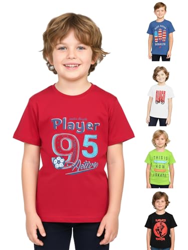 Image of ONN Boy's Half Sleeves Round Neck Cotton T-Shirt | Colors & Prints May Vary | Pack of 5