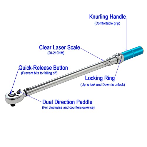 Cotouxker Torque Wrench Set, 1/2 Inch Drive Torque Wrench 20 To 210 Nm Dual Direction Click Torque Wrenches For Mechanical, Industrial, Automotive #TOP4