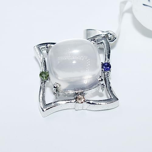 Colgante de cuarzo rosa con plata de ley 925 de 12x12 mm elegante medallón para mujer 5