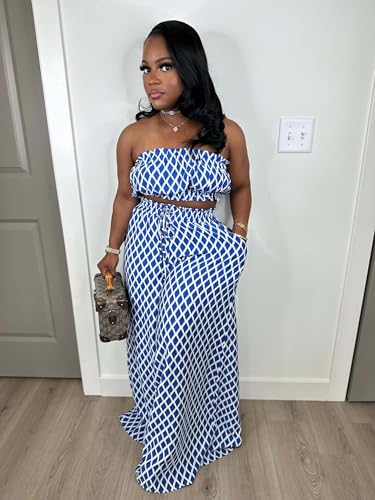 Image of Two Piece Sets for Women Summer Outfits Crop Tops and Wide Leg Pants Sets Sexy Jumpsuits Vacation Outfits with Pockets