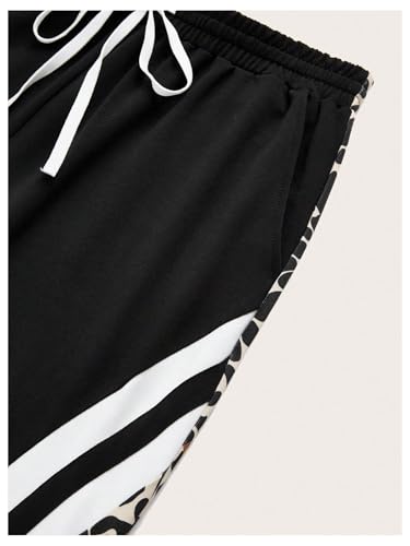 Women's Plus Size Striped Track Pants Y2K Leopard Drawstring Waist Wide Leg Baggy Sweatpants4