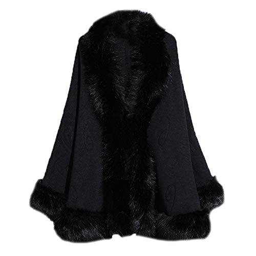 FOLOBE Women's Poncho Sweater Cape Knit Oversize Cloak Coat Shawl Black