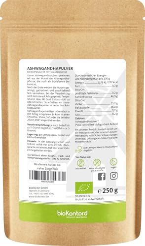 Foto von Ashwagandha Pulver Bio 250g | 100% echte Ashwagandha Wurzel aus Indien | bioKontor | indischer Ginseng