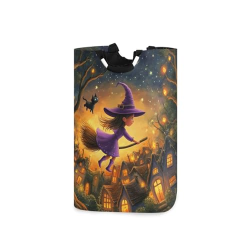 Jihqo Laundry Hamper Basket Halloween Witch Collapsible Nursery Storage Bin Waterproof Clothing Baskets for Home Bedroom Bathroom Washing Room