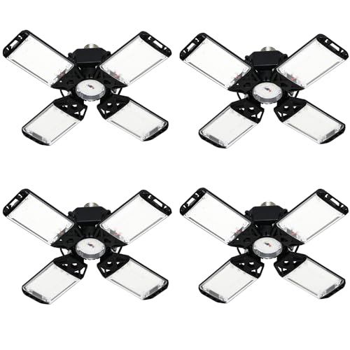 QiyuanLS 4Pack 150W LED Garage Light, Garage Lights LED Garage Ceiling Lights, 15000 Lumen LED Shop Light 4+1 Adjustable Panel, 6500K Daylight Garage Lighting LED Light Bulb Fixture LED Lights Garage