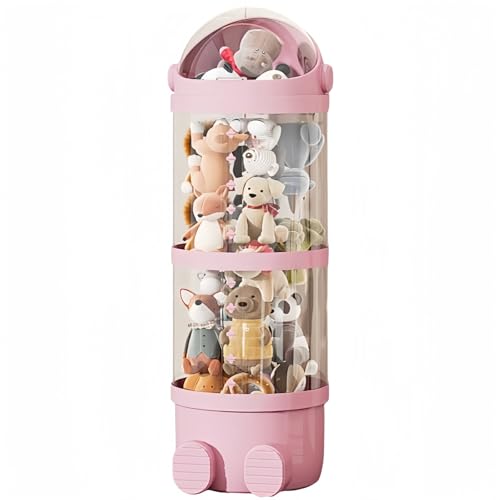 ぬいぐるみ収納ケース スタッキング 大容量 透明円柱 可能陳列 棚 抱き枕 おもちボックスDIY人形展示 (28*97cm,ピンク)