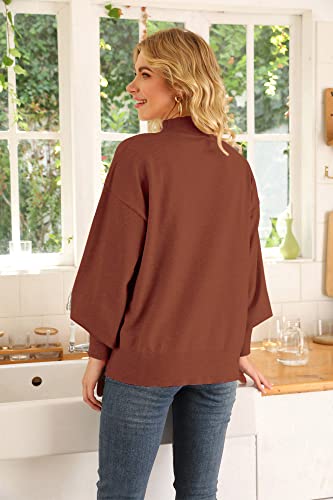 Image of WEACZZY Women's Sweater Mock Neck Long Lantern Sleeve Lightweight Knit Tops