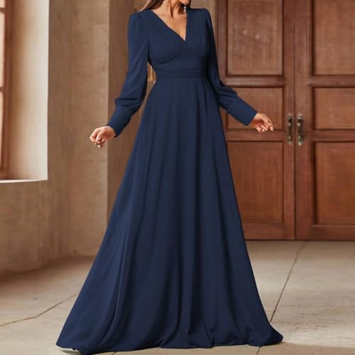 Image of TOLEEN Summer Casual Dresses for Women 2024 Spring Fashion Boho V Neck Long Sleeve Ruffle Floral Print Elegant Maxi Dress