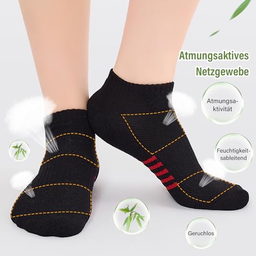 Effeet Bambus Sneaker Socken Damen 6/12 Paar, Atmungsaktive Gepolsterte Sportsocken Laufsocken, Anti Schweiß Kurze Socken Damen 39-42 35-38 Bunt, Geschenke für Frauen Sommer, Mehrfarbig Schwarz 39-42