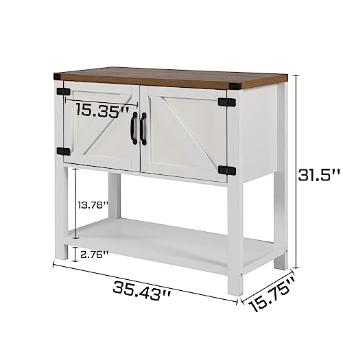 Hombck Farmhouse Coffee Bar Cabinets With Doors, White Buffet Cabinet Bar Cabinet Sofa Table With Storage, Small Coffee Bar With Barn Door For Dining Room, Console Table, Entryway Table, White #TOP1
